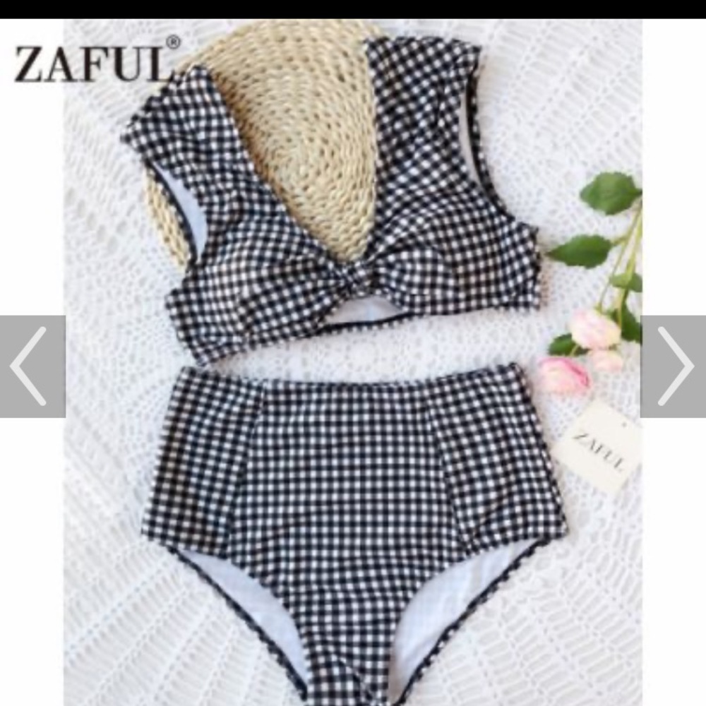 Zaful grey high wasted checkered bikini